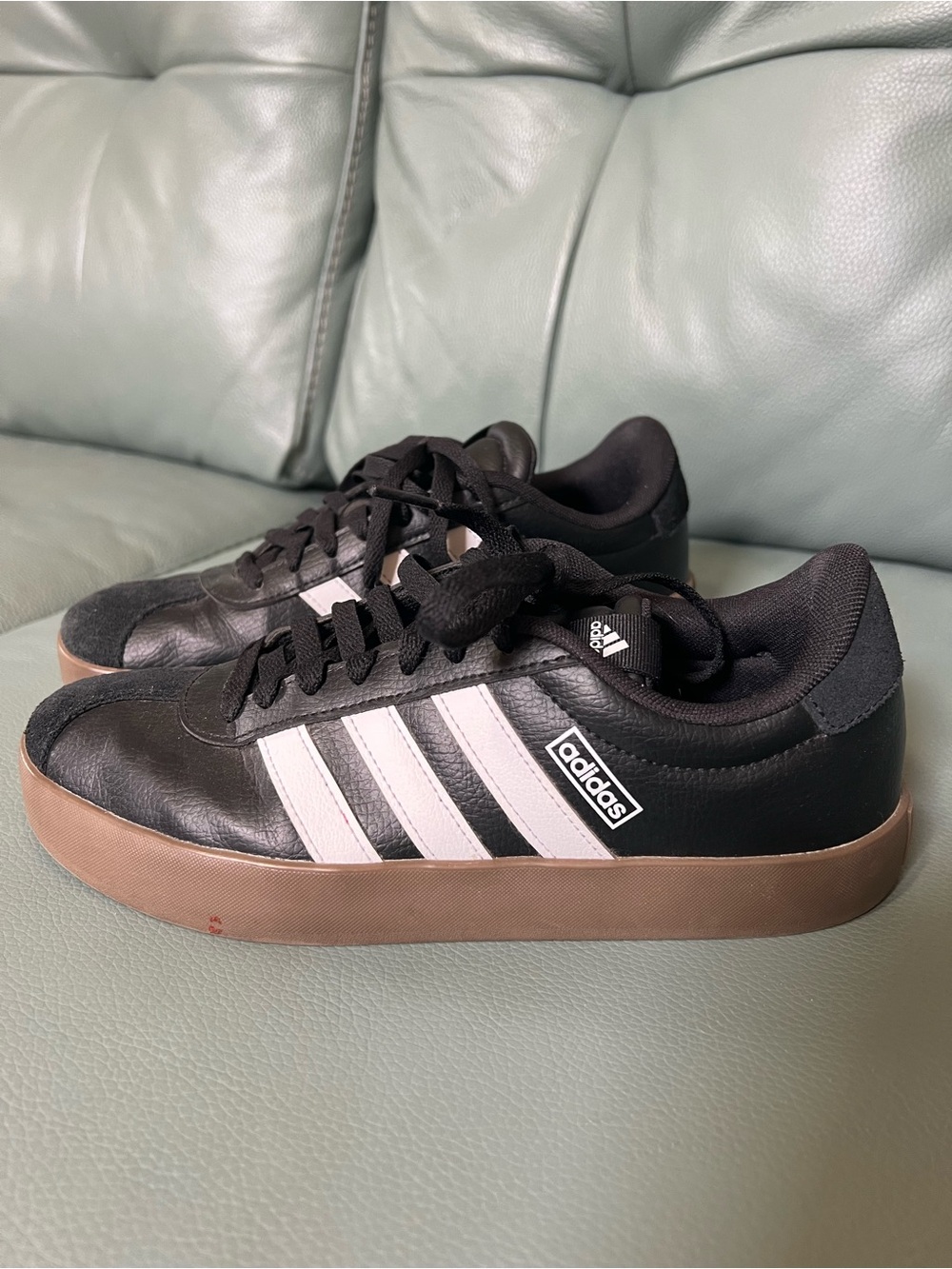 adidas Black Sneakers with White Stripes and Gum Sole